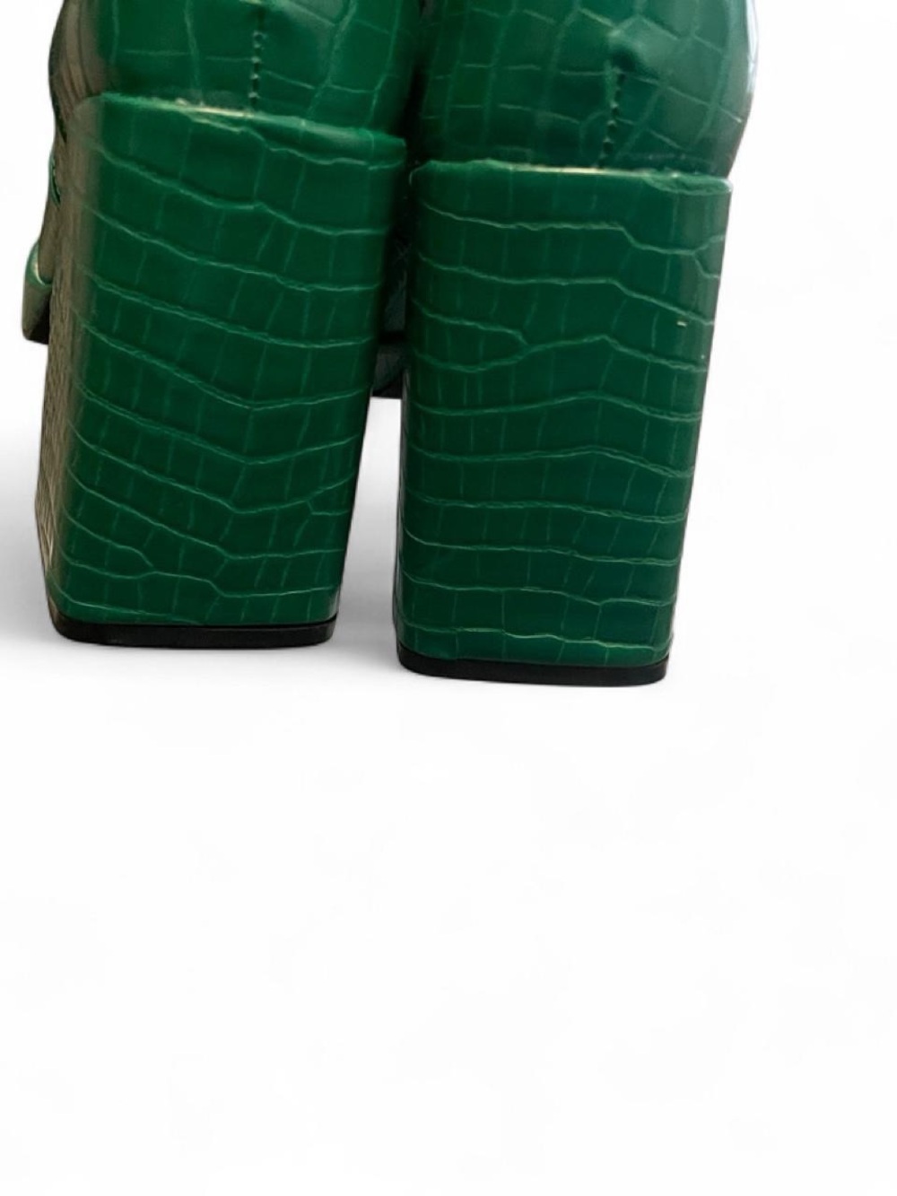 Nasty Gal Emerald Green Croc-Embossed Block Heel Ankle Boots - Picture 5 of 5